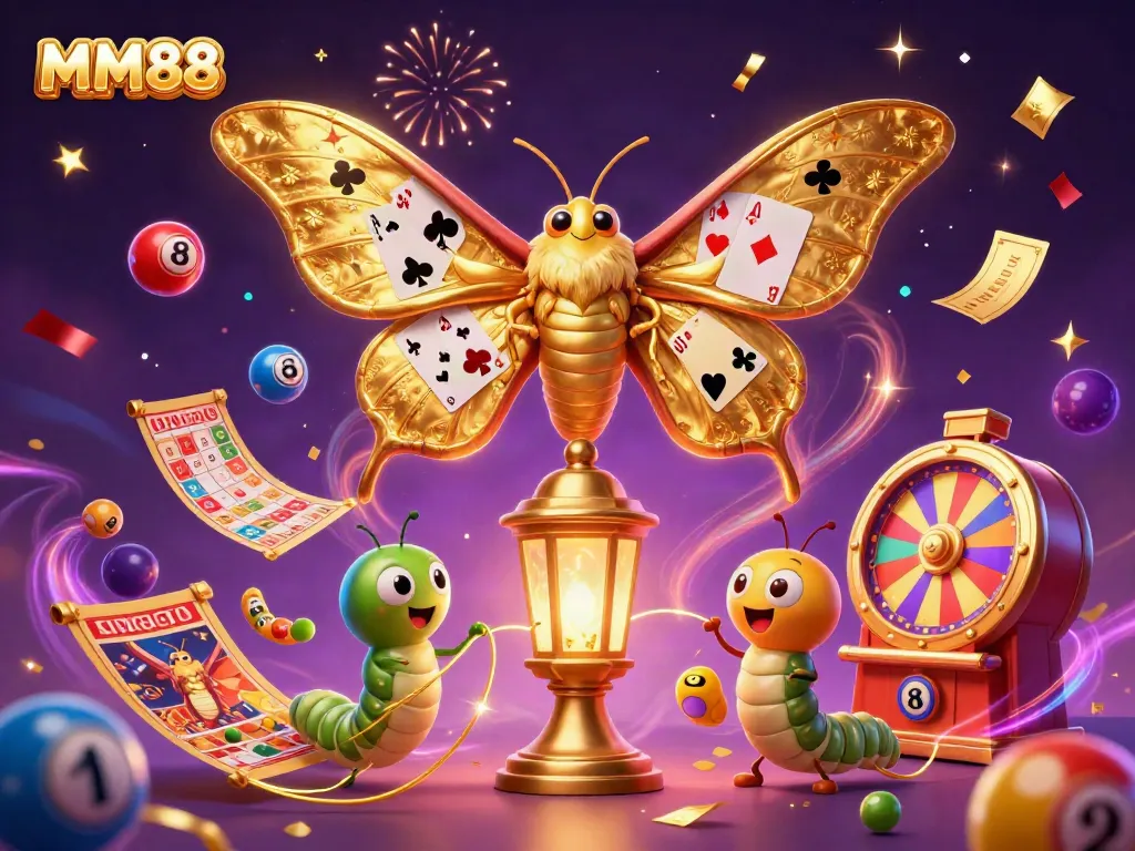 Engage in thrilling games at MM88 with colors and animation, showcasing lottery and festive elements.