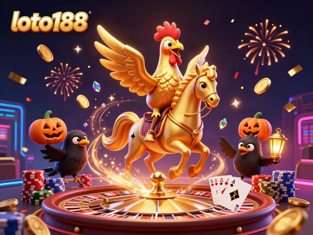 Experience the excitement at loto188 with a magical casino scene full of vibrant colors and animated characters.
