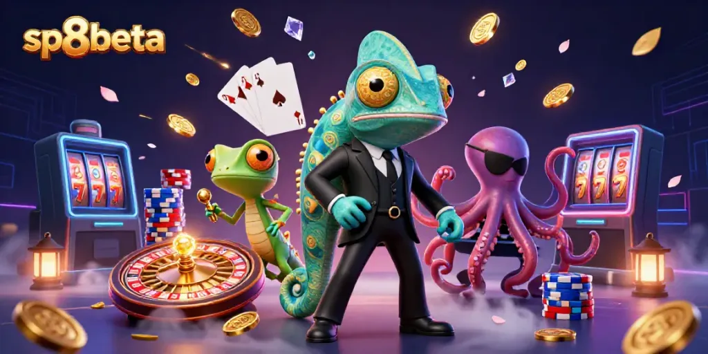 Spin to win with sp8beta: Colorful characters celebrate the excitement of online gaming.