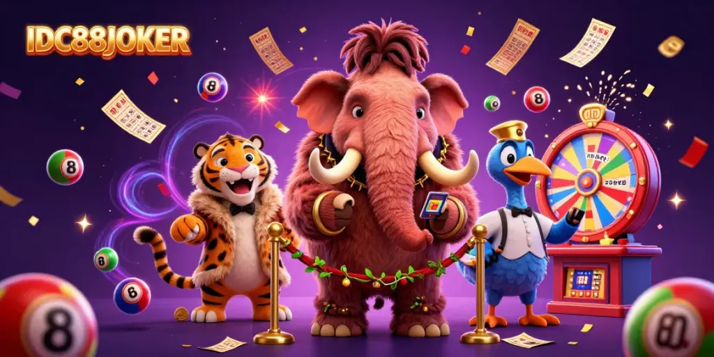 Experience the thrills at IDC88JOKER with vibrant casino games featuring animated lottery balls and fun characters.