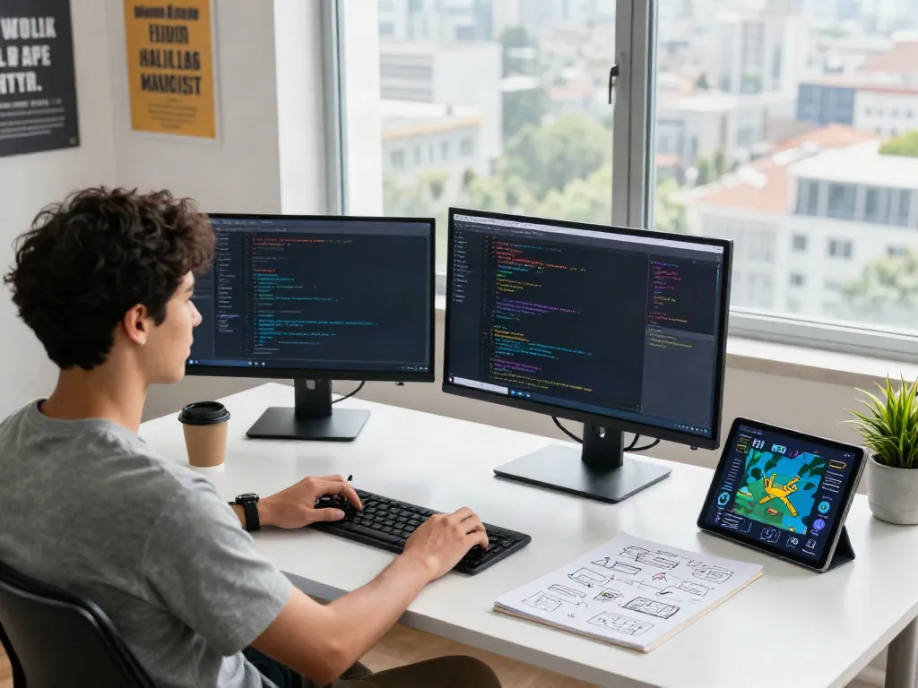 Developer at a modern workspace focused on apktodo MOD APK applications.