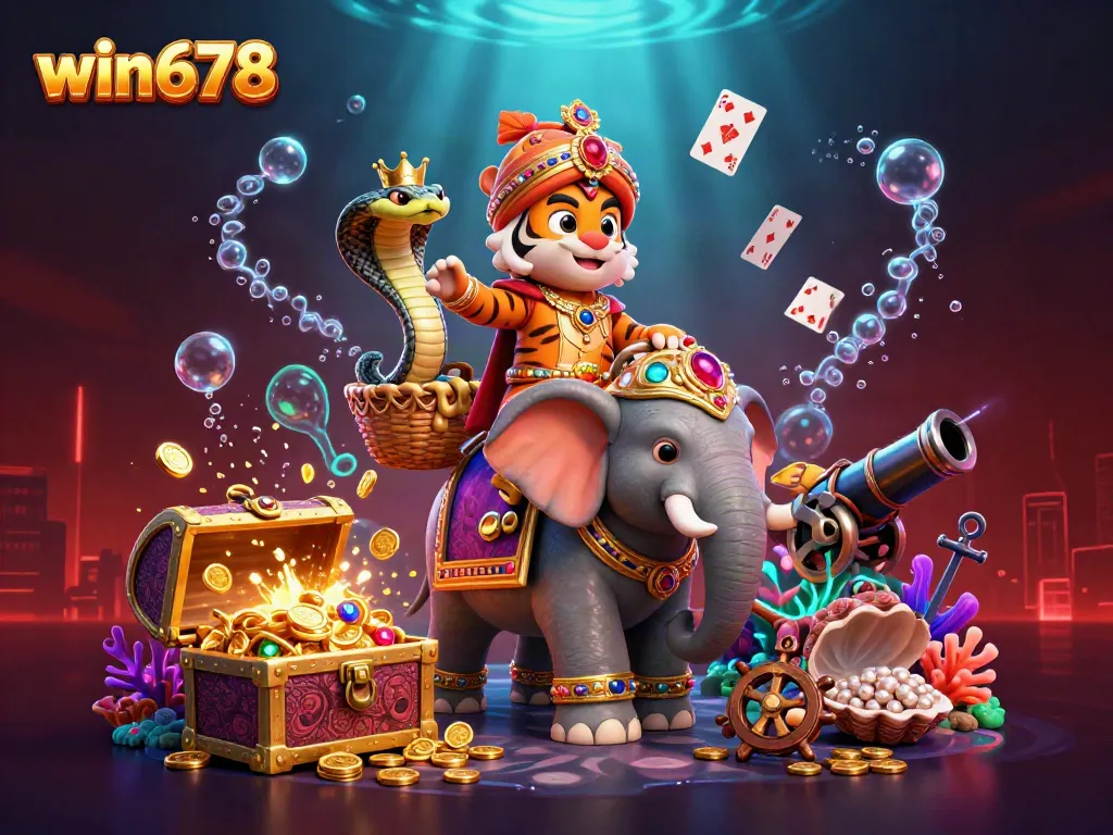 Experience thrilling gameplay at win678 with a vibrant illustrated casino scene full of excitement.