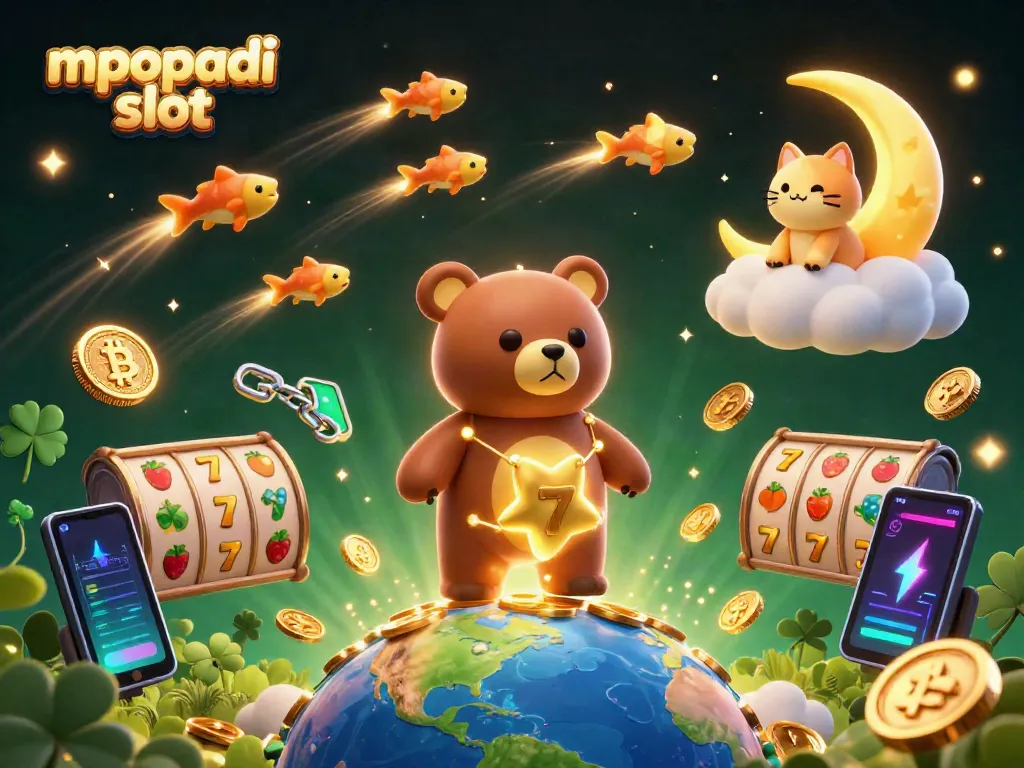 Experience the excitement of mpopadi slot with vibrant 3D illustrations of characters and dynamic elements.