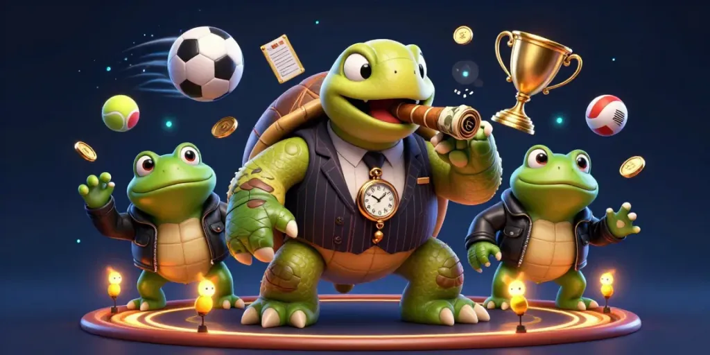 MPO08 showcases a snapping turtle mobster amidst a lively casino scene, capturing unforgettable gaming moments.