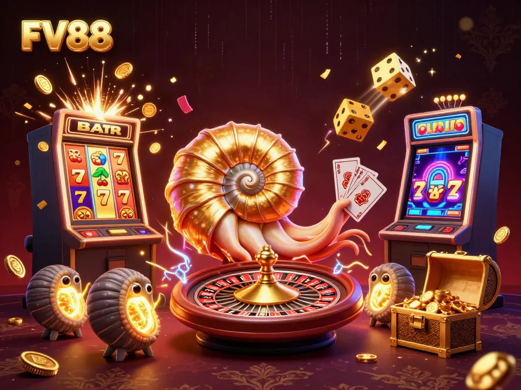Experience the thrilling world of FV88 with an ancient nautilus casino scene filled with vivid game elements.