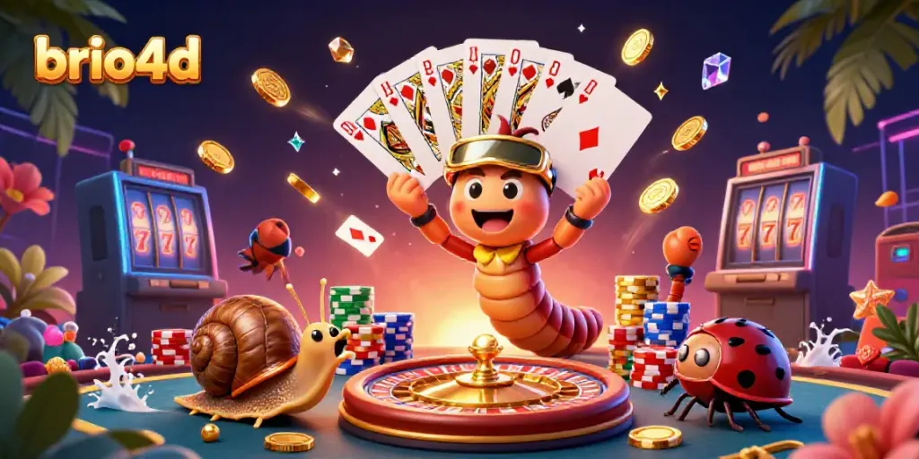 Experience exciting gaming with brio4d as colorful cards and chips surround vibrant characters in a lively casino scene.