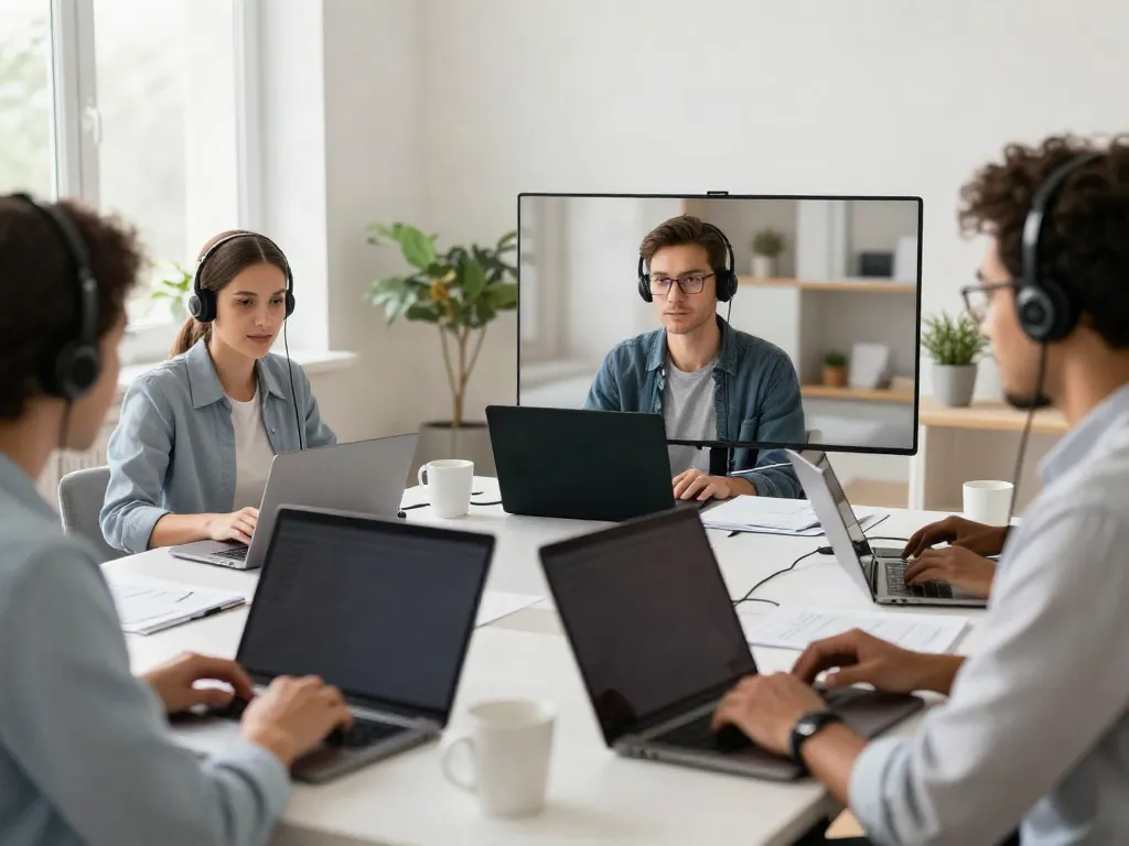 Deepfake protected online video calls with diverse professionals engaged in a secure video conference