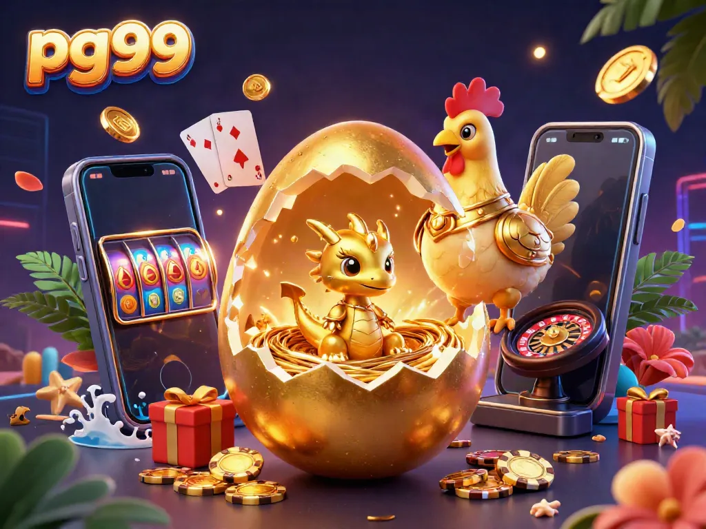 Witness the pg99 golden dragon guarding poker chips, amidst dynamic casino elements.