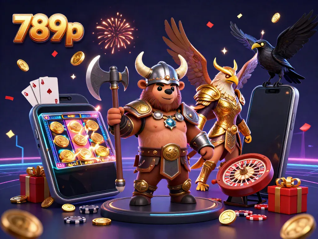 Engage with thrilling games at 789p featuring a Viking bear and Valkyrie in an exciting casino scene.