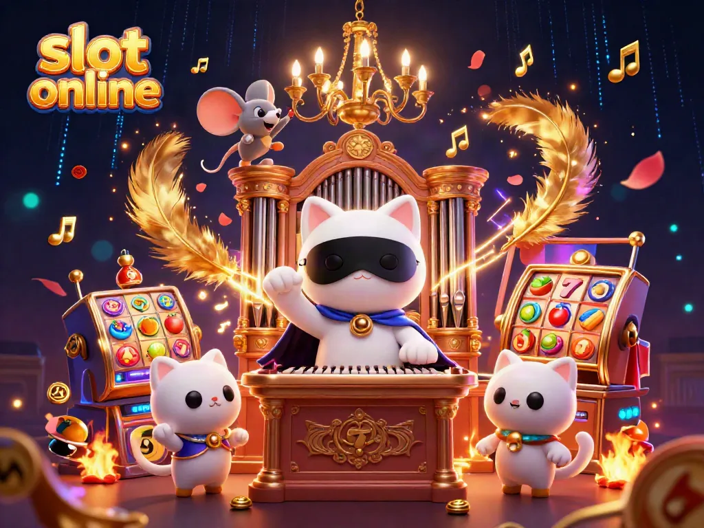 Witness the enchanting slot online world with the phantom cat, mouse acrobat, and vibrant casino elements.