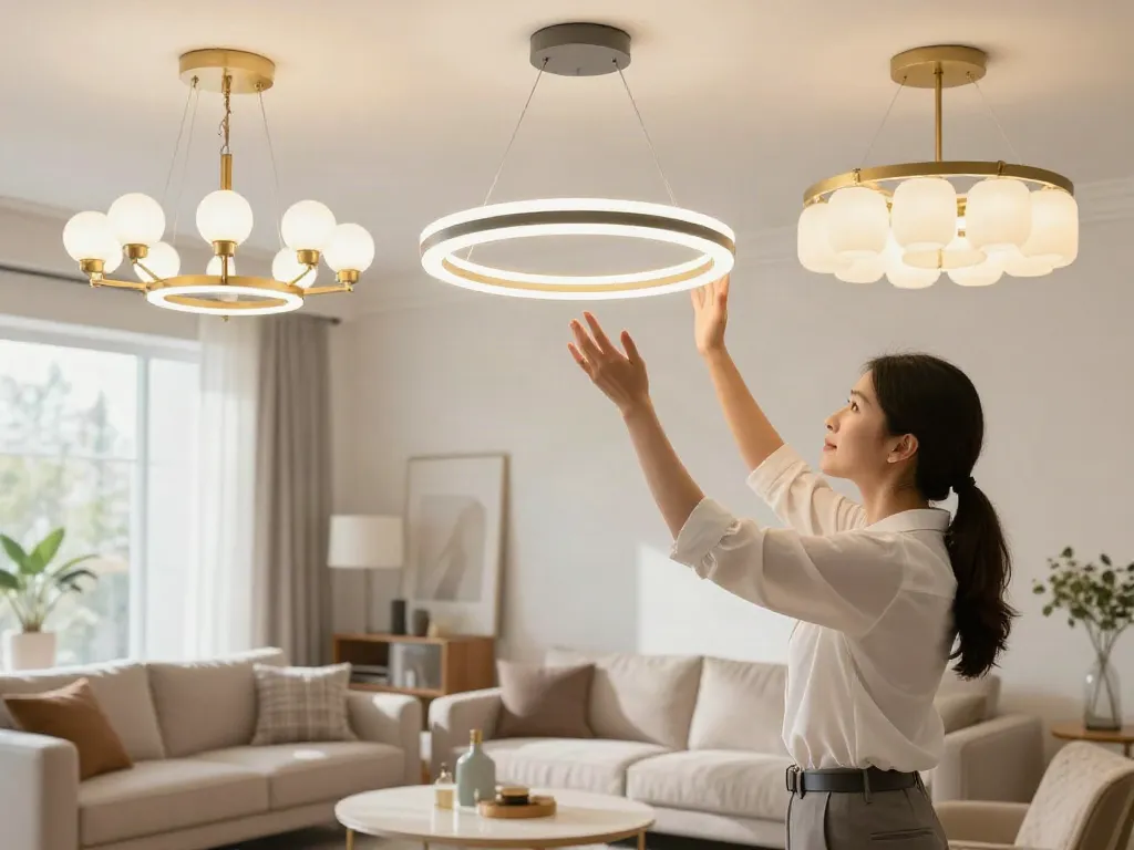 O lustra LED moderna aleasa de un designer de interior, care reflecta calitatea si eficienta energetica oferind servicii de iluminare de calitate.