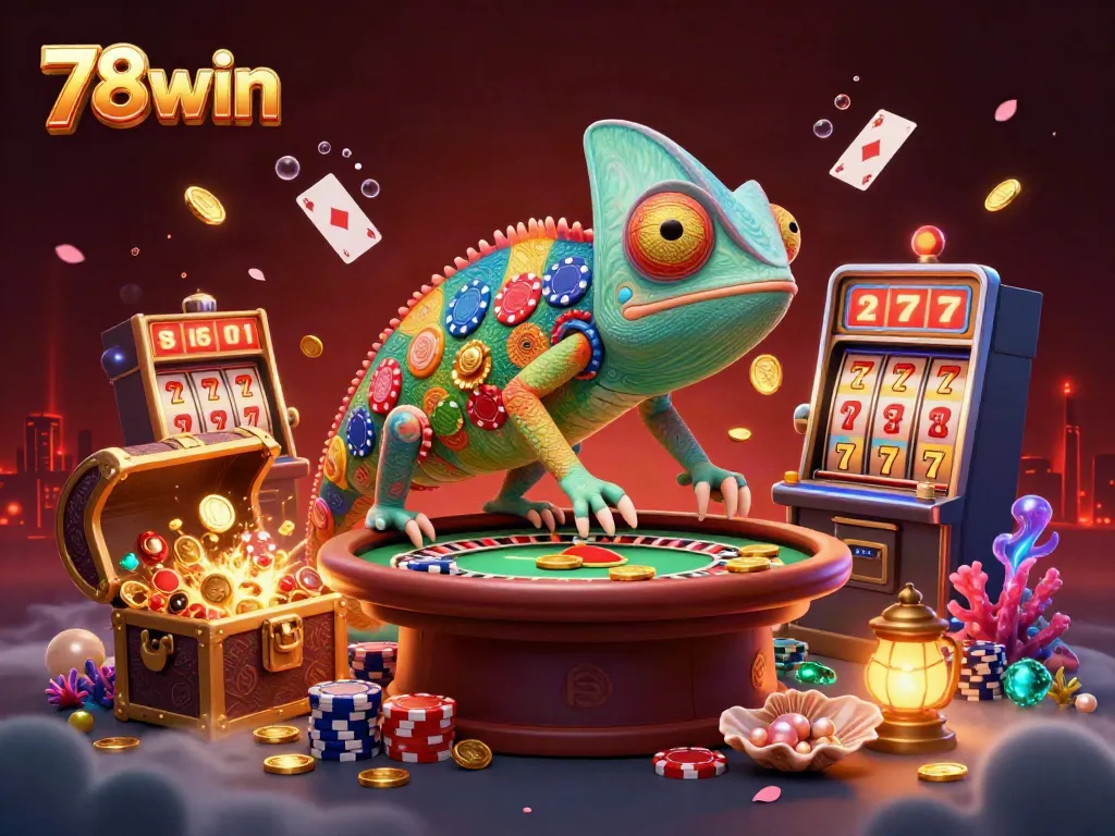 Experience thrilling gaming at 78win with vibrant casino-themed 3D illustration.