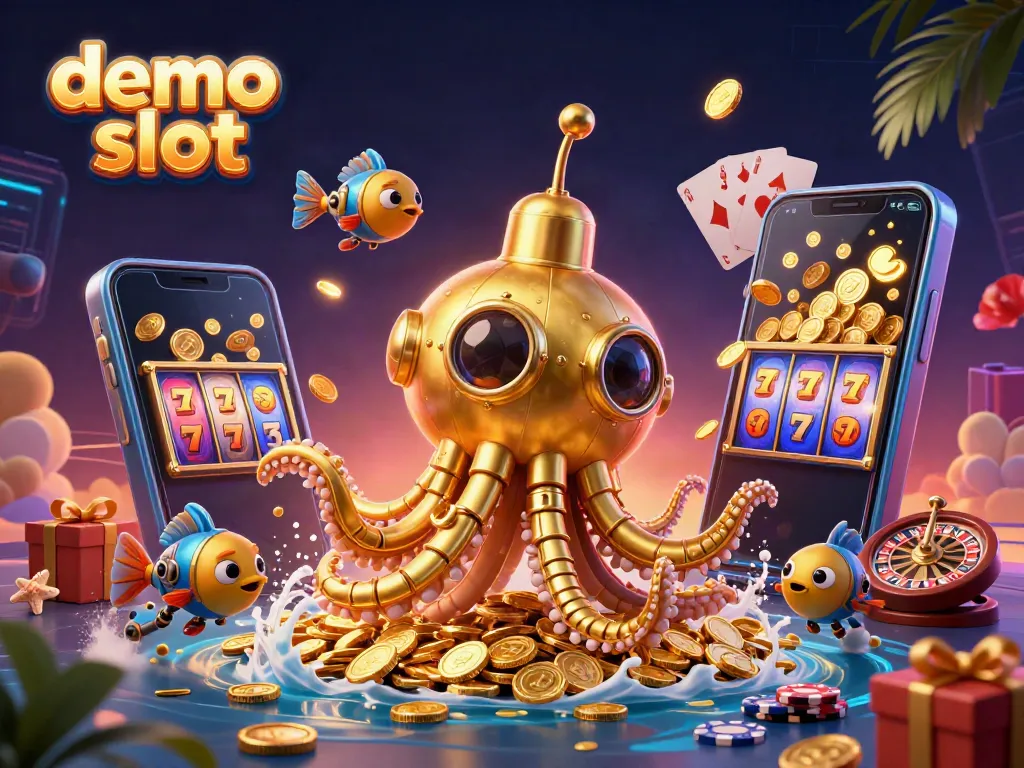 Experience thrilling demo slots as the kraken submarine unleashes golden coins and vibrant game action.