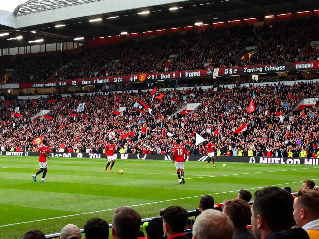 Manchester United vs Liverpool 10 นัดล่าสุด match scene with players in action and passionate fans.