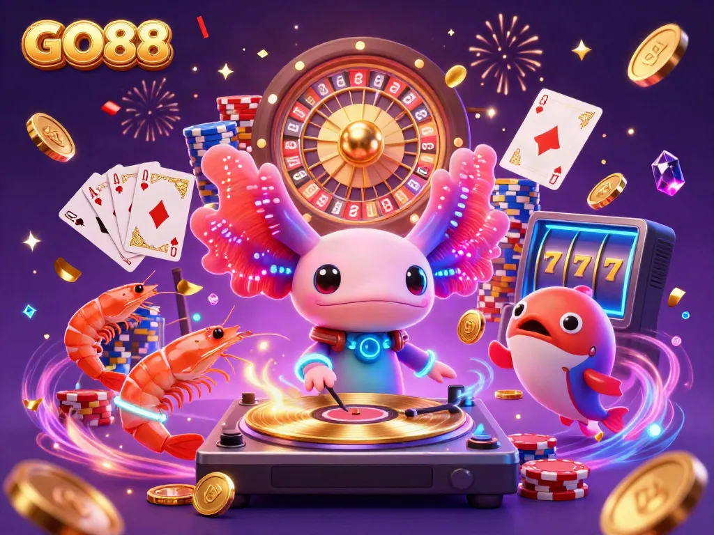 Experience exciting gaming with GO88 featuring vibrant characters, winning casino elements, and an immersive atmosphere.